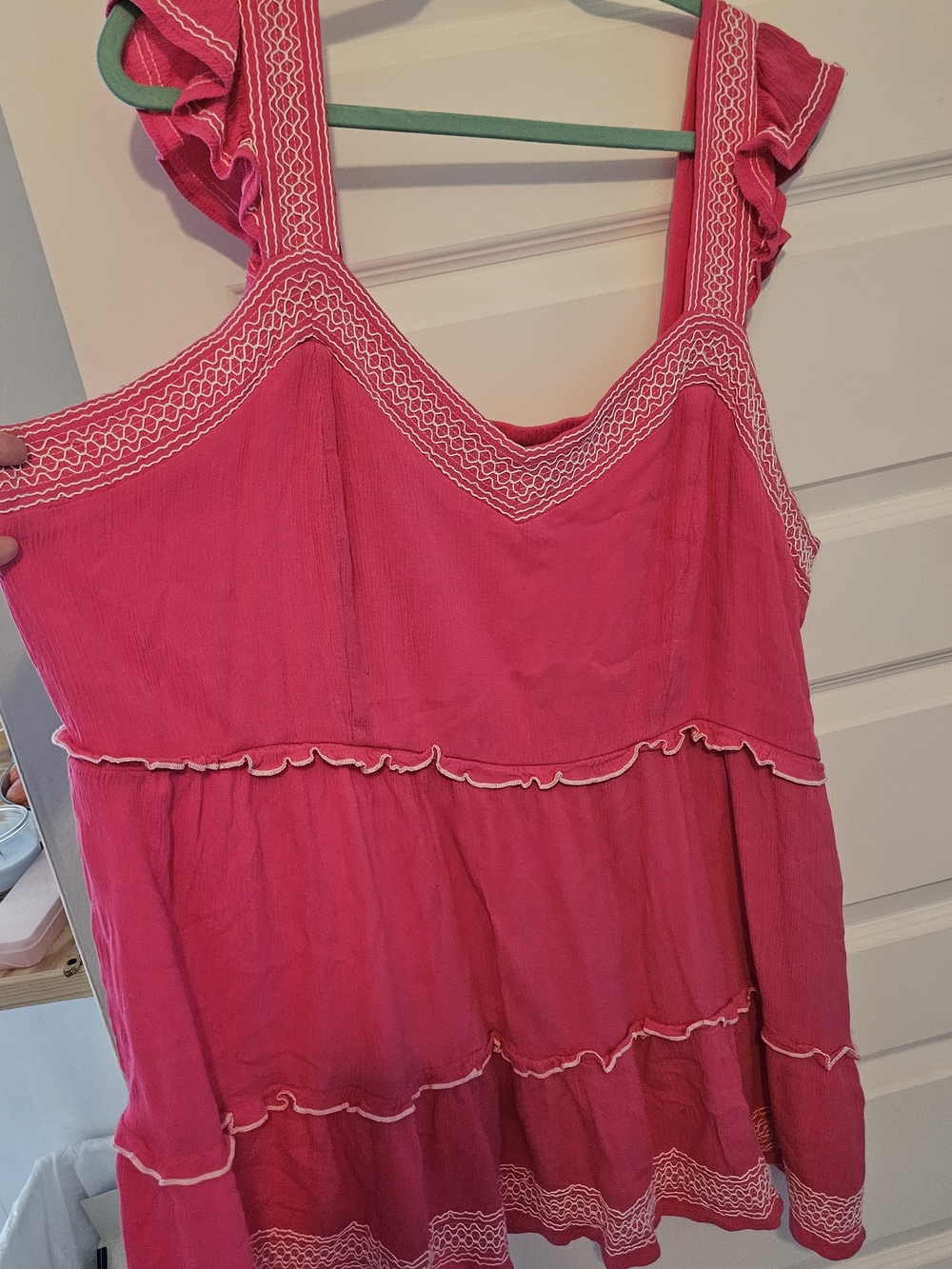 torrid Hot Pink Tiered Tunic with White Embroidered Trim